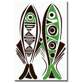 Paint by numbers line drawing 2 fishes opposite each other